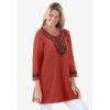 Woman Within Plus Size Embroidered Knit Tunic(Raspberry Sorbet)