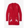 Woman Within Plus Size Holiday Motif Cardigan Sweater(Black Red Birds)