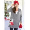 Woman Within Plus Size Holiday Motif Cardigan Sweater(Emerald Green Poinsettia)