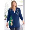 Woman Within Plus Size Holiday Motif Cardigan Sweater(Navy Happy Santa)