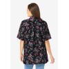 Woman Within Plus Size No Iron Short Sleeve Peachskin Shirt(Black Floral)