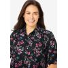 Woman Within Plus Size No Iron Short Sleeve Peachskin Shirt(Black Floral)