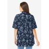 Woman Within Plus Size No Iron Short Sleeve Peachskin Shirt(Navy Floral)
