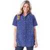 Woman Within Plus Size No Iron Short Sleeve Peachskin Shirt(Navy Floral)