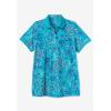 Woman Within Plus Size Perfect Printed Short-Sleeve Polo Shirt(Sage Blossom Vine)