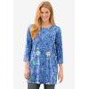 Woman Within Plus Size Perfect Printed Three-Quarter-Sleeve Scoopneck Tunic(Azure Butterfly Bloom)