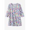 Woman Within Plus Size Perfect Printed Three-Quarter-Sleeve Scoopneck Tunic(Azure Butterfly Bloom)