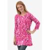 Woman Within Plus Size Perfect Printed Three-Quarter-Sleeve Scoopneck Tunic(Pretty Jade Jacquard Floral)