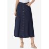 Woman Within Plus Size Perfect Side-Elastic All-Cotton Button Front Denim Jeans Skirt(Indigo)