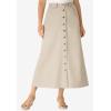 Woman Within Plus Size Perfect Side-Elastic All-Cotton Button Front Denim Jeans Skirt(Natural Khaki)