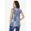 Woman Within Plus Size Perfect Sleeveless Shirt(French Blue Patched Paisley)