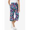Woman Within Plus Size Petite Elastic-Waist Pull-On Knit Pocket Capri Pants(Pretty Turquoise Butterflies)