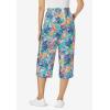 Woman Within Plus Size Petite Elastic-Waist Pull-On Knit Pocket Capri Pants(White Multi Tropicana)