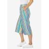 Woman Within Plus Size Petite Elastic-Waist Pull-On Knit Pocket Capri Pants(White Multi Watercolor Stripe)