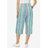 Woman Within Plus Size Petite Elastic-Waist Pull-On Knit Pocket Capri Pants(White Multi Watercolor Stripe)
