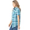 Woman Within Plus Size Petite Short-Sleeve Button Down Seersucker Shirt(Deep Teal Camp Plaid)