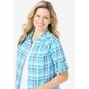 Woman Within Plus Size Petite Short-Sleeve Button Down Seersucker Shirt(Paradise Blue Plaid)