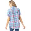 Woman Within Plus Size Petite Short-Sleeve Button Down Seersucker Shirt(Petal Purple Multi Plaid)