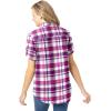 Woman Within Plus Size Petite Short-Sleeve Button Down Seersucker Shirt(Raspberry Sorbet Camp Plaid)
