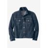 Woman Within Plus Size Stretch Denim Jacket Cropped Jean Jacket(Pearl Grey Vine Bloom)