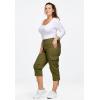 ellos Women’s Plus Size Stretch Cargo Capris Front and Side Pockets Casual Cropped Pants(White)