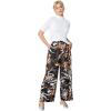 Ellos Plus Size Wide-Leg Soft Pants with Back Elastic(Black Beige Floral)