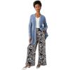 Ellos Plus Size Wide-Leg Soft Pants with Back Elastic(Black Dusty Blue Floral)