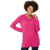 Woman Within Plus Size Cable Knit V-Neck Pullover Sweater(Raspberry Sorbet)