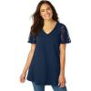 Woman Within Plus Size Lace Sleeve Tunic(Navy)