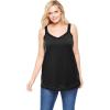 Woman Within Plus Size Lace-Trim V-Neck Tank(Black)