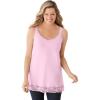 Woman Within Plus Size Lace-Trim V-Neck Tank(Pink)