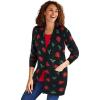 Woman Within Plus Size Perfect Longer-Length Cotton Cardigan Sweater(Black Poinsettia)