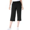 Woman Within Plus Size Petite Elastic-Waist Pull-On Knit Pocket Capri Pants(Black)