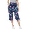 Woman Within Plus Size Petite Elastic-Waist Pull-On Knit Pocket Capri Pants(Navy Multi Florals)