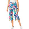 Woman Within Plus Size Petite Elastic-Waist Pull-On Knit Pocket Capri Pants(White Multi Tropicana)
