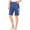 Woman Within Plus Size Stretch-Denim Five-Pocket Bermuda Jeans Shorts(Medium Stonewash Floral Embroidery)