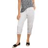 ellos Women’s Plus Size Stretch Cargo Capris Front and Side Pockets Casual Cropped Pants(White)