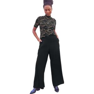 Ellos Plus Size Wide-Leg Soft Pants with Back Elastic(Black)