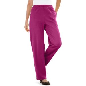 Woman Within Plus Size 7-Day Knit Ribbed Straight-Leg Pull-On Pants(Raspberry)
