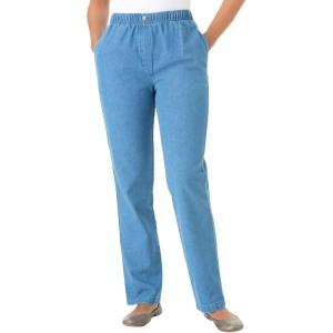 Woman Within Plus Size 7-Day Straight-Leg Elastic-Waist Denim Jean (Petite & Tall Available)(Light Stonewash)