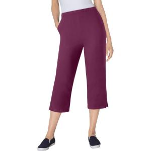 Woman Within Plus Size Capri Elastic Waist Stretch Fineline Denim Jean (Petite Available)(Deep Claret)