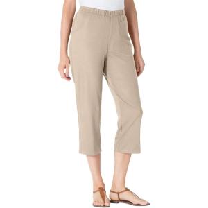 Woman Within Plus Size Capri Elastic Waist Stretch Fineline Denim Jean (Petite Available)(Natural Khaki)