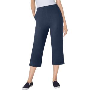 Woman Within Plus Size Capri Elastic Waist Stretch Fineline Denim Jean (Petite Available)(Navy)