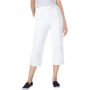 Woman Within Plus Size Capri Elastic Waist Stretch Fineline Denim Jean (Petite Available)(White)