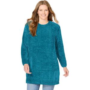 Woman Within Plus Size Crewneck Chenille Sweater(Deep Teal)