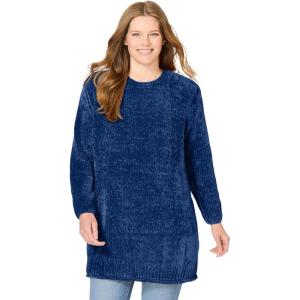 Woman Within Plus Size Crewneck Chenille Sweater(Evening Blue)