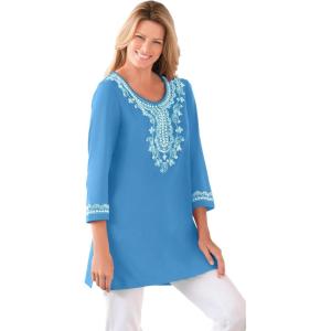 Woman Within Plus Size Embroidered Knit Tunic(Azure Blue)