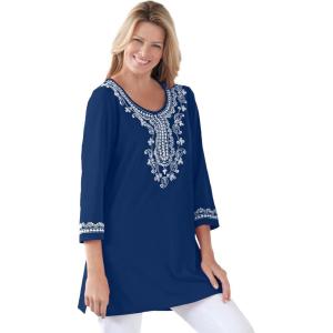 Woman Within Plus Size Embroidered Knit Tunic(Evening Blue)