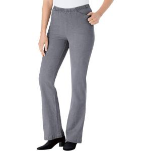 Woman Within Plus Size Fineline Stretch Denim Pull-On Bootcut Jeans(Grey Denim)