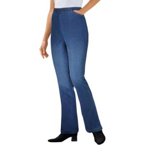 Woman Within Plus Size Fineline Stretch Denim Pull-On Bootcut Jeans(Stonewash Sanded)